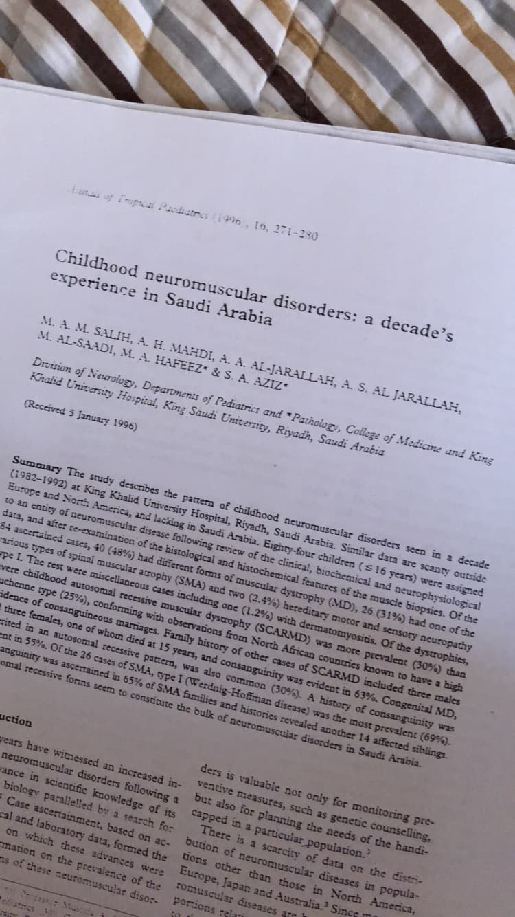 بحث «أمراض الجهاز العضلي العصبي لدى الأطفال: خبرة عقد في السعودية» — Annals of Tropical Paediatrics
